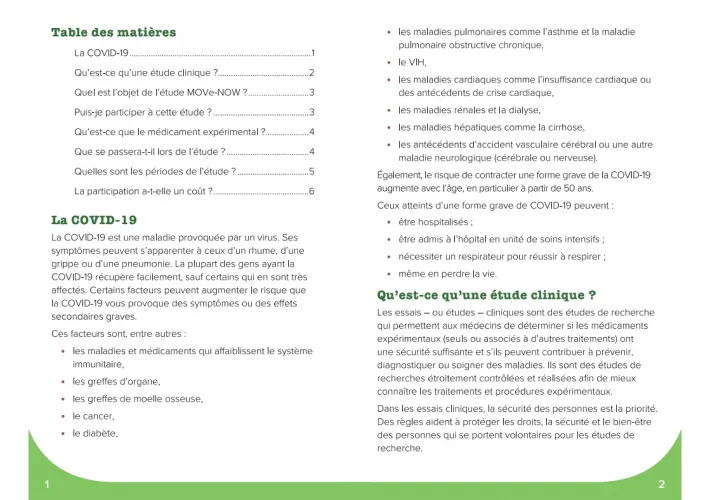brochure étude clinique sur la Covid-19
