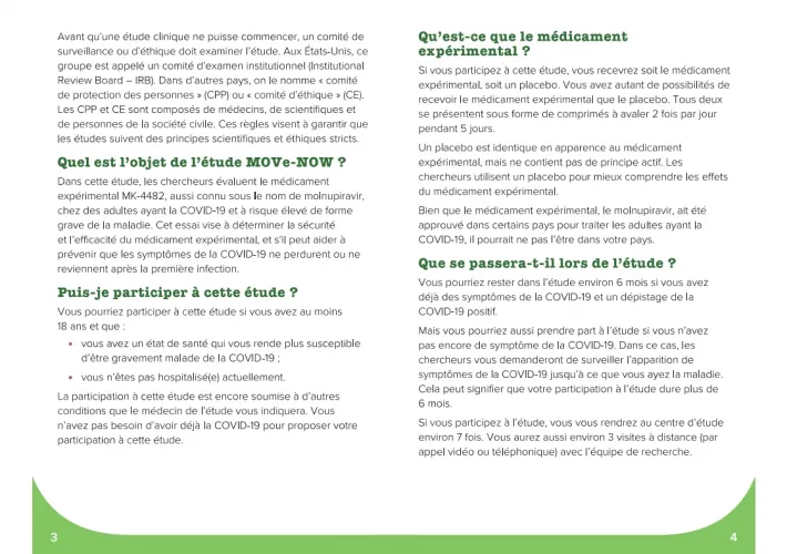brochure étude clinique sur la Covid-19