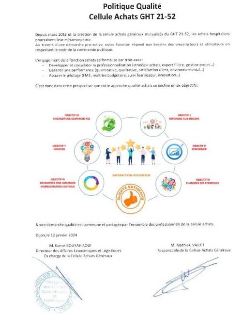 politique qualité de la cellule des achats généraux